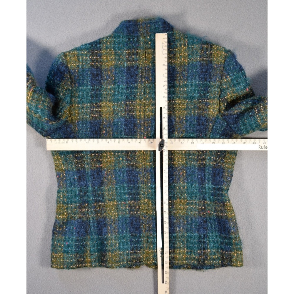 Jones New York Petite Jacket Womens 8P Wool Mohair Plaid Full Zip Fuzzy Blue - Picture 8 of 8